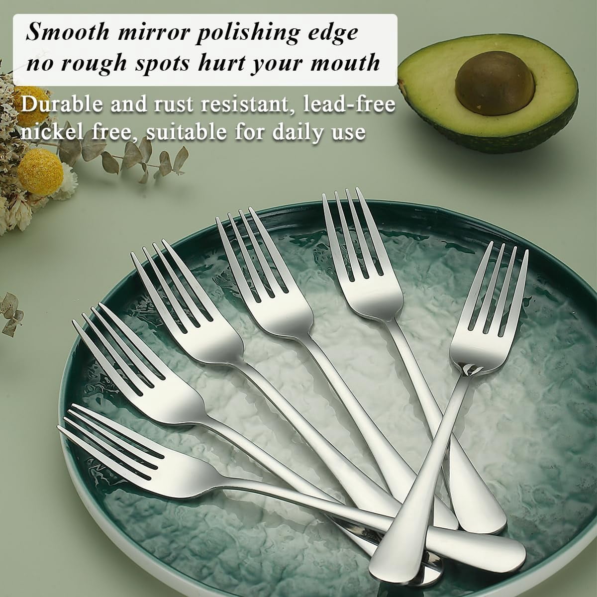 Jeaker Silver Dinner Fork Set 12 Pieces,Stainless Steel Silverware Table Fork Set ,Dishwasher Safe