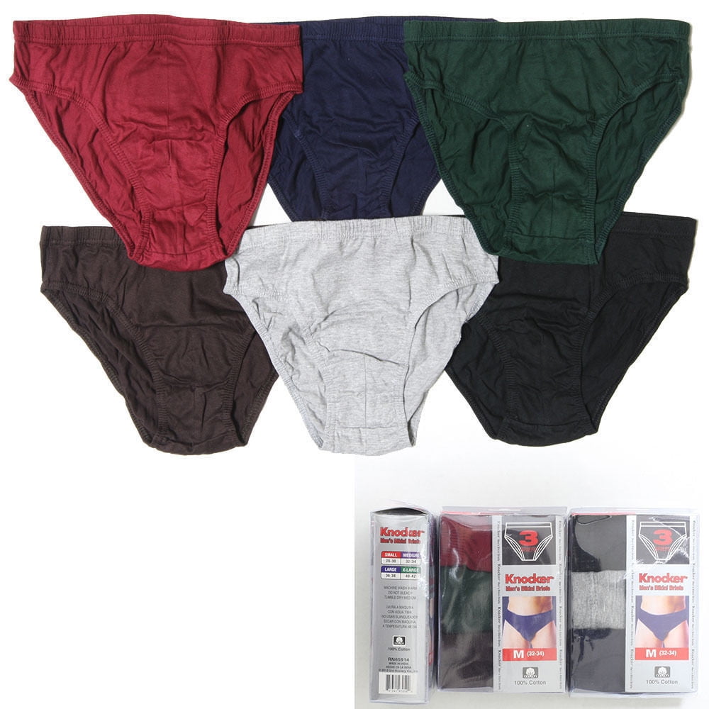 6 Pack Mens Bikinis Briefs Underwear 100% Cotton Solid Knocker Size ...