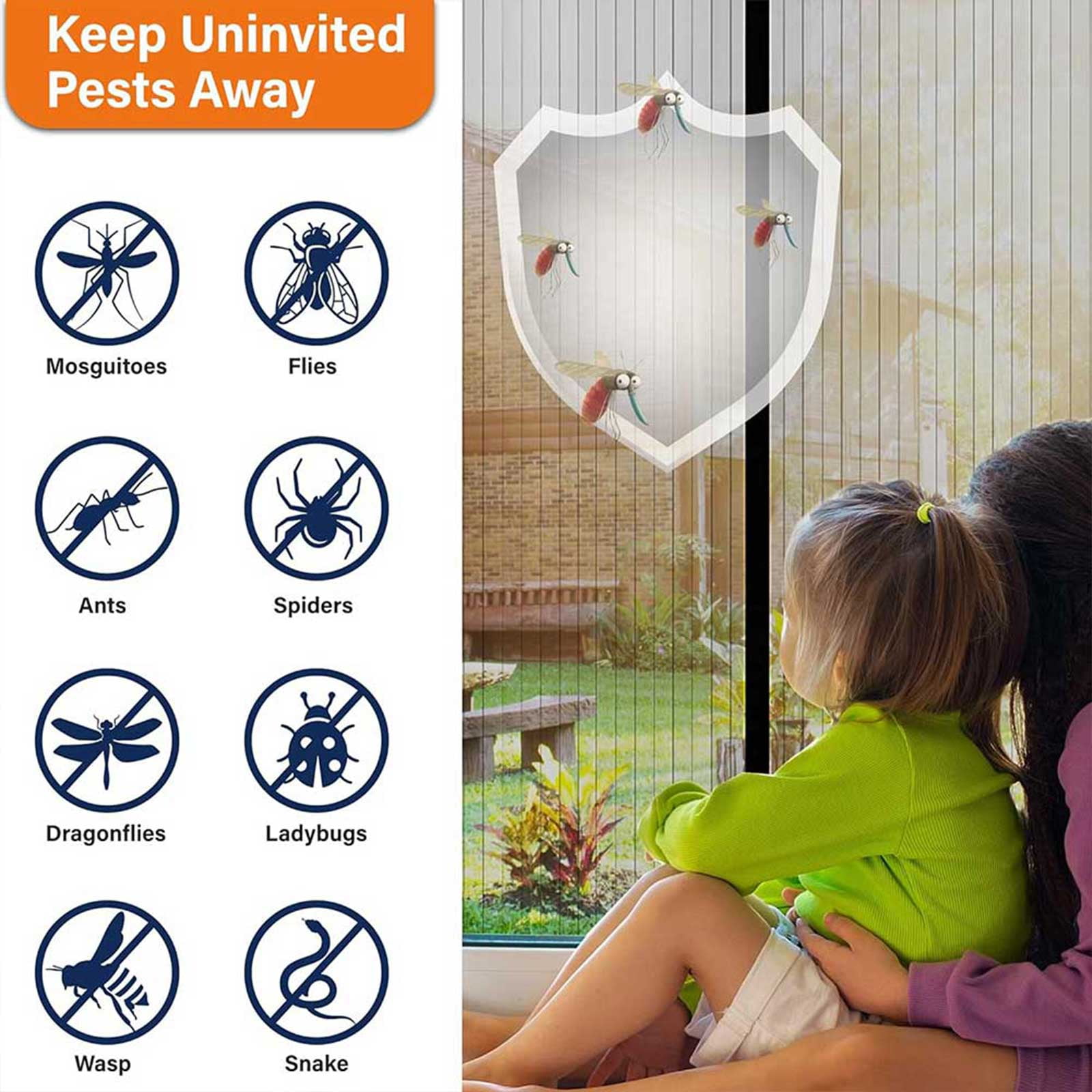 Magnetic Screen Door,Size 39"×82" ,Heavy Duty Door Screen Magnetic Closure Keep Bugs Out,Screen Door Mesh- Pet and Kid Friendly Fits,Free Double-sides Tape,White