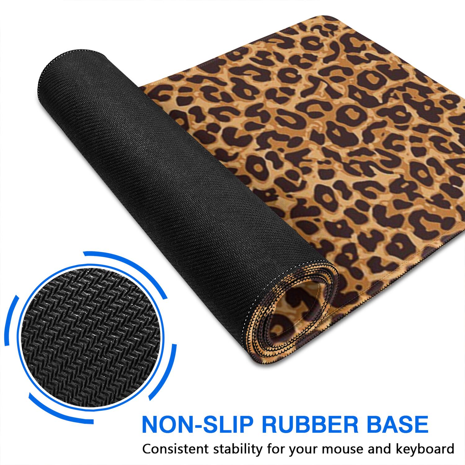 Long Mouse Pads for Desk,Brown and Black Leopard Print Desk Mats on Top Of Desks, Desk Mouse Pad Extra Large with 3mm Non-Slip Base and Stitched Edge for Gaming,Office,Work,Home 31.5"x15.7"