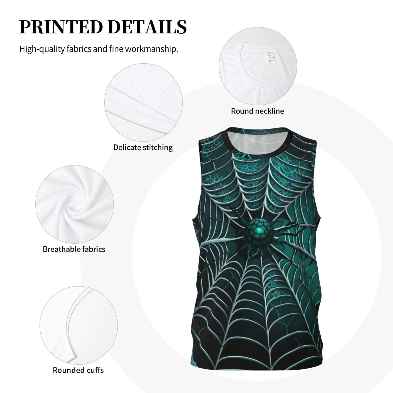 Men's Basketball Jersey Athletic Sleeveless Tank Top Sports Shirt, Spider Web Gothic Art