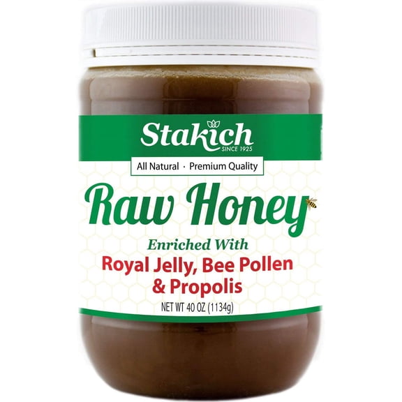 Stakich Plastic Royal Jelly Bee Pollen Propolis Enriched Raw 100% Pure Unprocessed Unheated 40 oz Honey