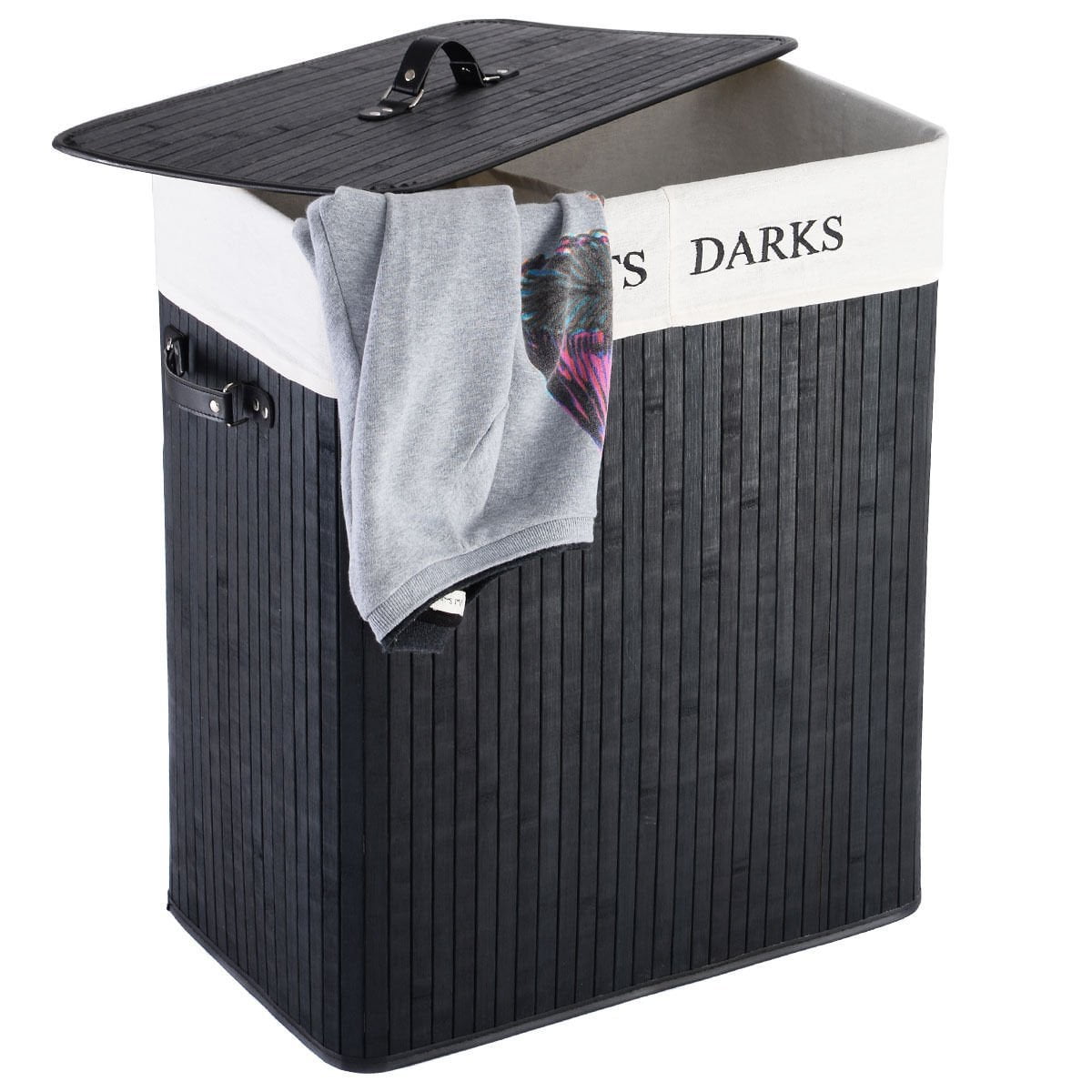 Zimtown Folding Bamboo Laundry Basket Hamper with Lid Black Walmart