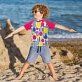 thumbnail image 3 of FORMRS Boys Rash Guard Short Sleeves Swim Shirt Quick Dry UPF 50+ Sun Protection, Sizes 3-12T, Red Retro Shapes, 3 of 6