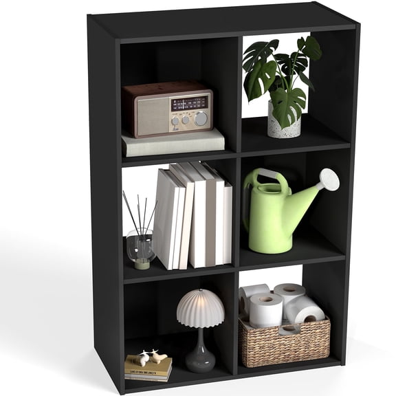 EDX 6 Cube Storage Organizer, Open Cube Storage Bookcase with 3 Removable Back Panels, 36" L×11.6" W×24"H, for Home & Office, Black