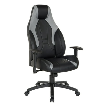 UPC: 0090234529507 | OSP Home Furnishings Commander Gaming Chair in Black Faux Leather and Grey Accents