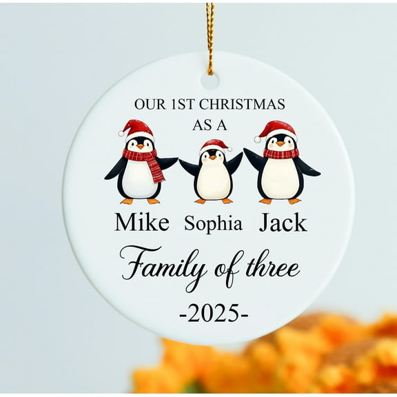 Family of Three/Four Christmas Baubles — Personalized Family Name Ceramic Ornament