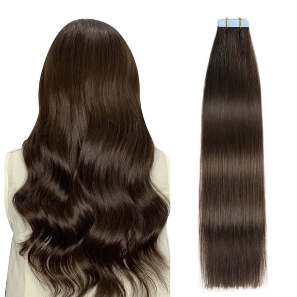 SUYYA Extensiones de cabello con cinta de cabello humano marrón cabello humano real 12 pulgadas 20 piezas 1.41 oz/paquete recto sin costuras trama de piel cinta en extensiones de cabello (12 pulgada