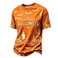 thumbnail image 3 of Havenx Halloween T Shirts for Men Pumpkin Print Shirt Short Sleeve Crew Neck T-Shirts Funny Spooky Scary Lightweight Casual Retro Tee Tops,Orange 3XL, 3 of 5