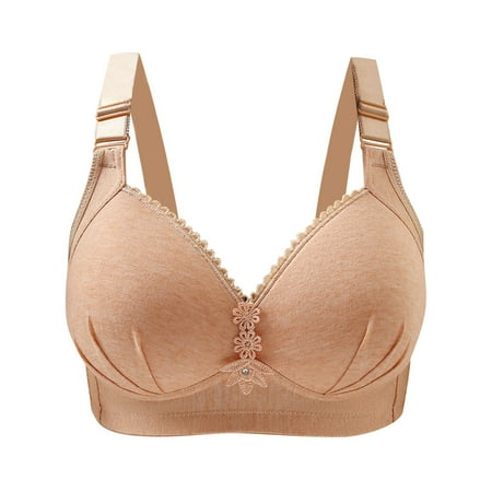 Bigersell Wireless Bras with Support and Lift Sale Balconette Bras for Women Soft Bra Style B4329 V-Neck Seamless Bras Hook and Eye Bra Closure Big Girls Size Padded Bras for Women Beige S
