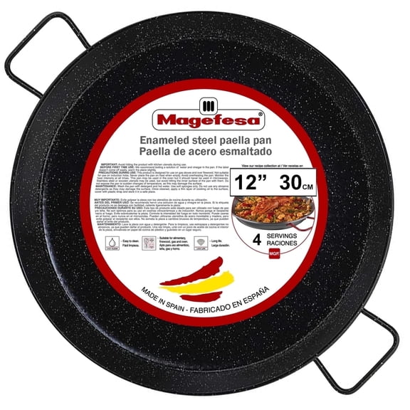 Magefesa 12-inch Enameled Steel Paella Pan, 30 cm, 4 Servings, Durable and Lightweight
