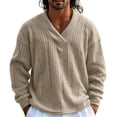 thumbnail image 6 of V Neck Sweater Zaewscy Men's V‑Neck Cable Knit Sweater Long Sleeve Loose Casual Pullover Jumper Khaki S, 6 of 9