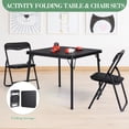 thumbnail image 1 of 3 Piece Foldable Table and Chair Set, Portable Upholstered Card Table and Chair, Metal Frame Folding Children Activity’s Table and Chair Set for Dining Room, Playroom, Living Room, Black, 1 of 8