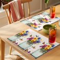 thumbnail image 4 of Butterfly Flower Placemats Set of 8 Retro Purple Blue Yellow Bottle Floral Place Mats Indoor Wipeable Table Mats Washable Cloth Dining Table Placemats for Kitchen Holiday Party Home Decor 13x19 Inch, 4 of 9