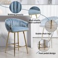 thumbnail image 4 of (Set of 2) 26'' Counter height bar stools kitchen island counter bar stool with hand- wave back, golden chromed base and footrest, Blue, 4 of 12