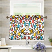 Yayeee Kitchen Curtains Tier Pair Light Filtering 27"x24" Rod Pocket Short Cafe Window Panel, Colorful Stars