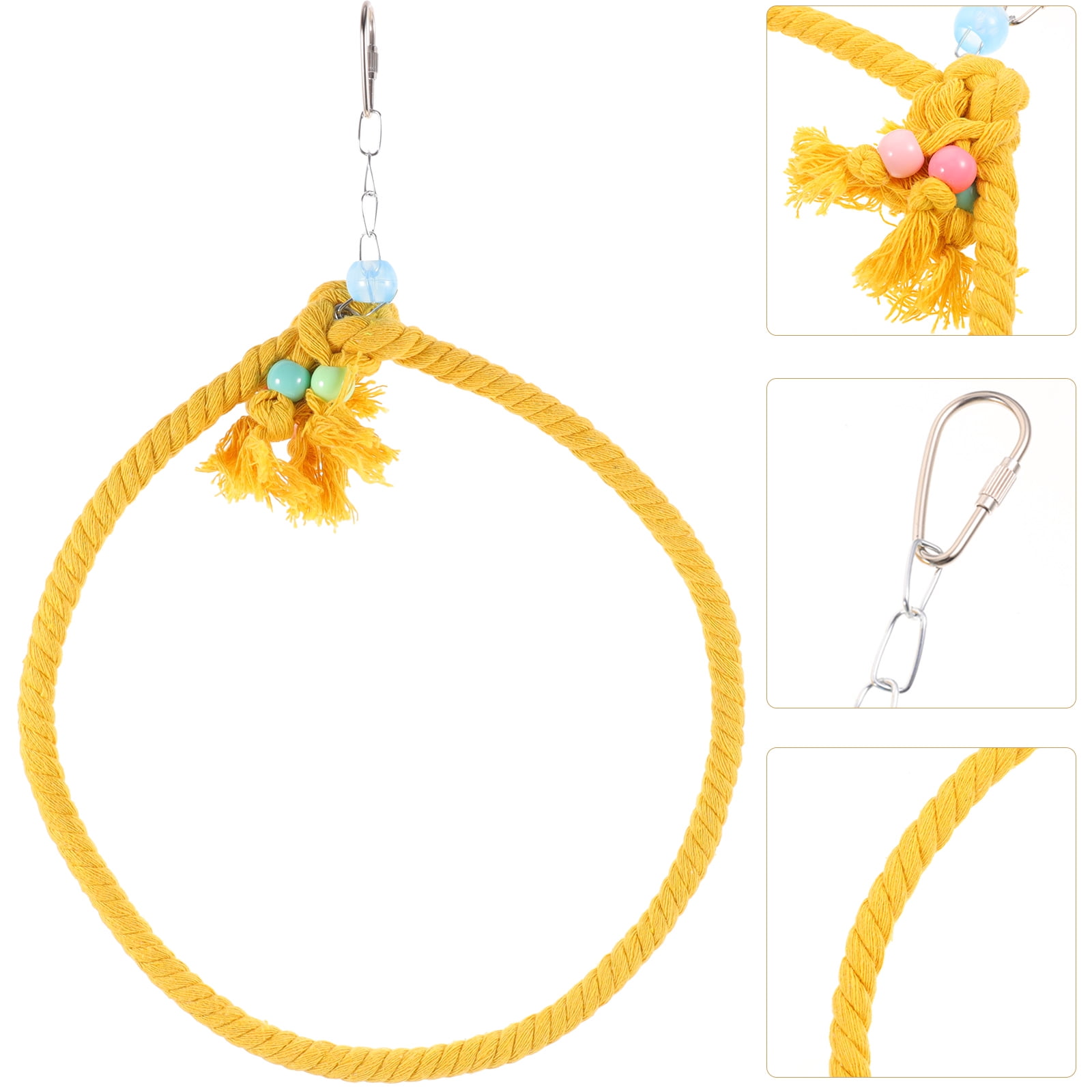 KALLORY Yellow Rope Swing Bird Perch for Parakeet Bird Cage Sturdy Parrot Playground Accessory