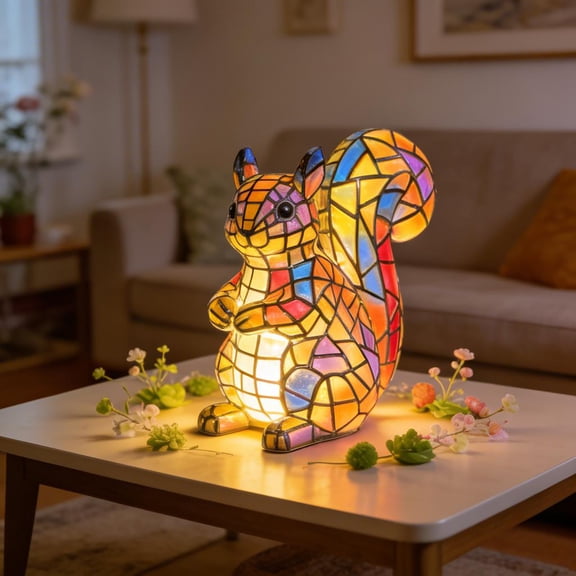 Chanana Squirrel-shaped Lamp, Retro Stained Resin Animal Table Lamp, Animal Table Lamp Series Bedside Lamp Small Night Light Decorative