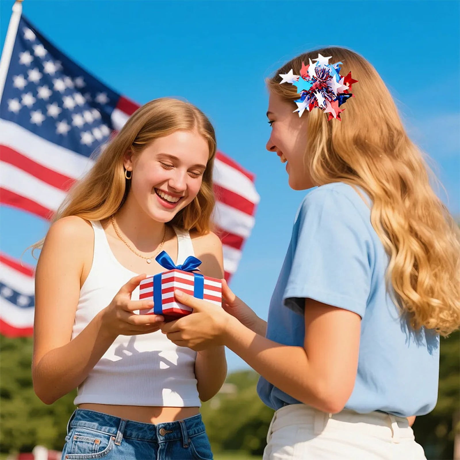 July 4th Patriotic Hair Barrettes for Girls, Red White Blue Secure Hold Hair Clips. Universal Styling Accessory for All Hair Types.