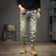 thumbnail image 5 of Pantalones vaqueros para hombre rotos, rasgados, rectos, vaqueros para hombre, ajustados, rotos, con agujeros, ajustados, vintage, ajustados, de algodón lavado, 5 of 5