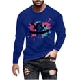 thumbnail image 2 of SOOMLON Halloween Shirts Men Plus Size Long Sleeve Pumpkin Apparel Crewneck Hand Prints Bats Outfits Spider Ghost Themed Clothing Witch Hat Witch Party Attire Blue L, 2 of 4