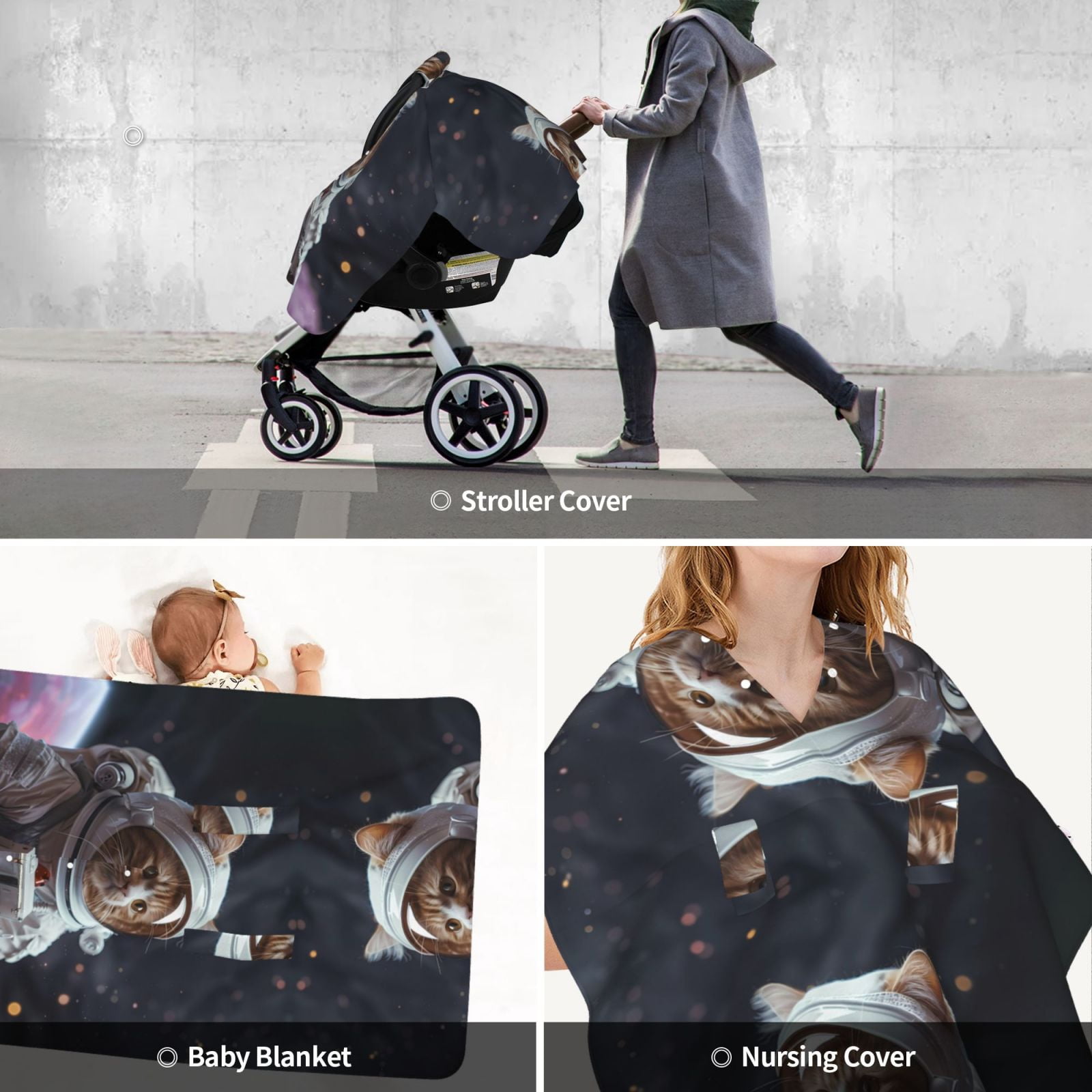 Car Seat Cover Baby - Cat Astronaut In Space Breathable Infant Car Seat Cover for Baby Carseat, Lightweight Comfort Baby Essentials Must Haves Newborn Stuff for Girl Boy