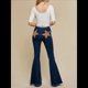 thumbnail image 5 of Pantalones Vaqueros Acampanados con Parches de Estrellas para Mujer, Cintura Media, Corte Acampanado, Elásticos, Pierna Recta, Ajustados. Azul Oscuro L, 5 of 10