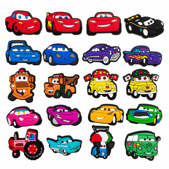 ZOOUSQII 20Pcs Cartoon Cars Shoe Charms Set, Cute Shoes Accessories Decoration Charms for Teen Adults B124-061