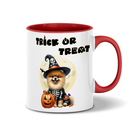 Trick or Treat Pomeranian Needs Candy Happy Halloween Night 11oz Accent Two-tone Mug Pom Dog Lover Gifts Coffee Tea Cup - 02020