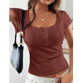 thumbnail image 3 of PRETTYGARDEN Summer Tops for Women Short Sleeve Lace Trim Slim Fitted Henley Tee Shirts Y2K Fashion Clothing, 3 of 6