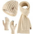 thumbnail image 5 of Winter Warm Beanie Knit Hat Touchscreen Gloves Scarf Set Soft Fleece Lined Double Layer Skull Cap Gifts for Women, 5 of 10