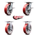 thumbnail image 2 of 8 Inch Red Poly on Cast Iron Caster Set with Ball Bearing 2 Brakes and 2 Rigid, 2 of 2