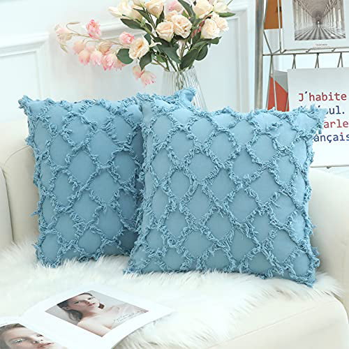 Cotton Linen Throw Pillow Covers, Light Blue Decorative Pillow Covers