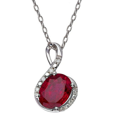 Created Ruby and Diamond Sterling Silver Oval Pendant, 18