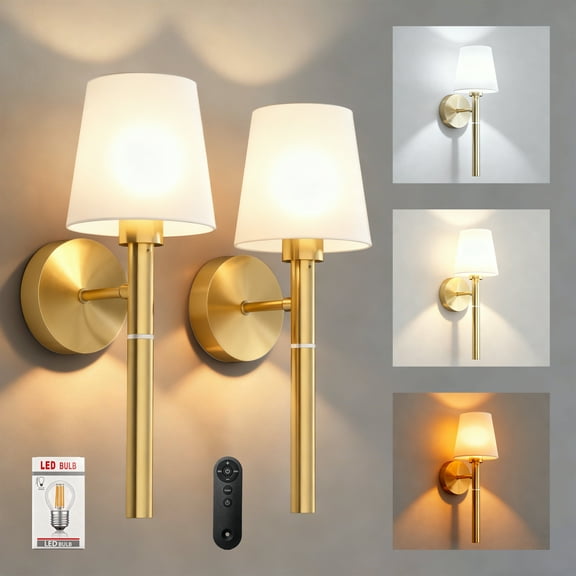 Govvep 2-Pack Wireless Rechargeable Wall Light: 5200mAh Removable Bulb, Remote, 5W, 3 Colours, Dimmable for Bedroom/Living Room/Hallway