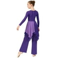 thumbnail image 4 of TTAO Kids Girls Long Sleeve Praise Dance Dress Metallic Liturgical Worship Lyrical Tunic Robe with Wide Leg Pants Set Purple 12, 4 of 7