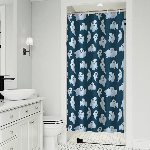 Dark Blue Halloween Ghosts Shower Curtain 36"x72" ,Bathroom Decorative Shower Curtains Set with 12 Hooks,Modern Waterproof Washable Shower Curtain
