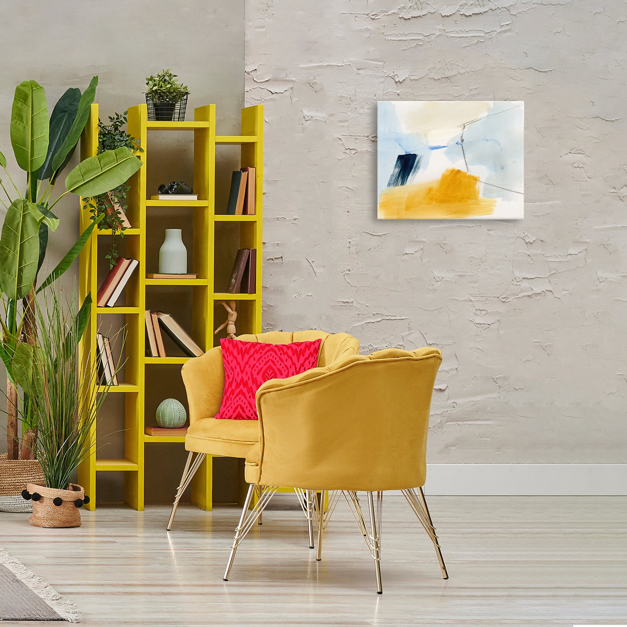 Stupell Industries Abstract Paint Yellow Accent Abstract Painting Gallery Wrapped Canvas Art Print Wall Art, 20 x 16
