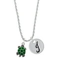 thumbnail image 1 of Delight Jewelry Silvertone Green Top Turtle Silvertone Script Initial Disc - J - Charm Necklace, 20"+3", 1 of 4