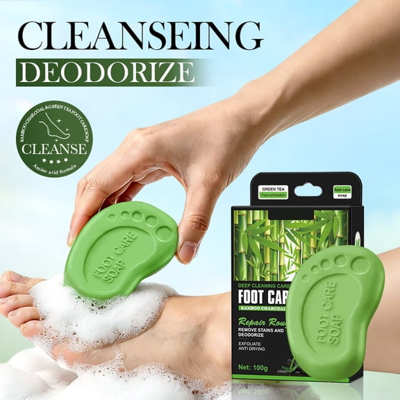 QunYou Foot Care Exfoliating Soap Bamboos Charcoal Green Tea Foot Care Soap Clean Foot Soap Bar 100g