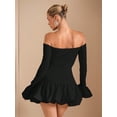 thumbnail image 2 of Black Womens Off Shoulder Long Sleeve Ruffle Mini Dress, Elegant Cocktail Dress For Parties & Dates, 2 of 7