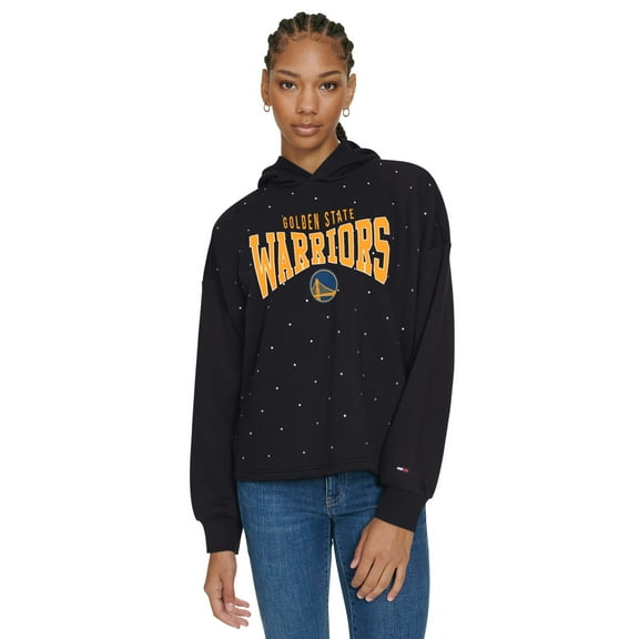 Women's Tommy Jeans Black Golden State Warriors Stella Cropped Pullover Hoodie