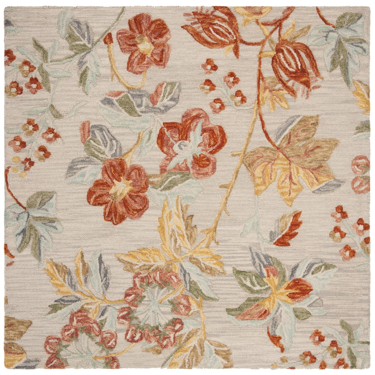 SAFAVIEH Blossom Caiden Floral Wool Area Rug, Grey/Red, 8' x 8' Square