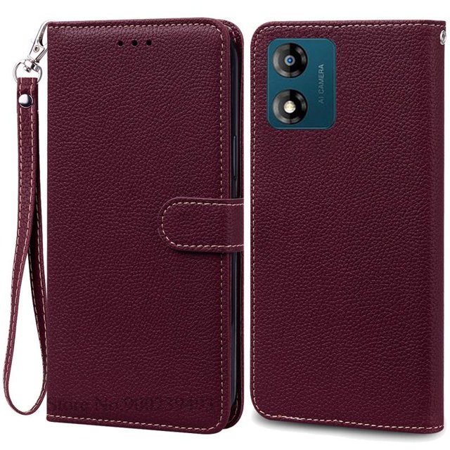 E13 Case For Motorola Moto E13 Case Leather Wallet Flip Cover For Moto E13 Phone Case For Motorola Moto E13 Capa Case Fundas Wine Red-Strap for Moto E13