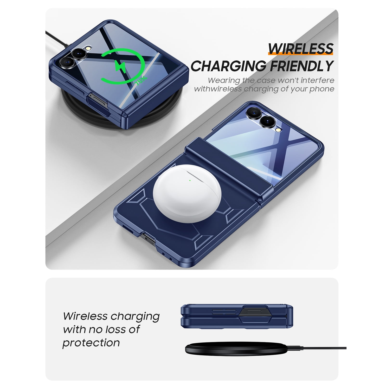 Oupeigar for Samsung Galaxy Z Flip 7 Armor Phone Case,With Hinge Protection,Screen Protector Shockproof Rugged Phone Cover Wireless Charging-Blue