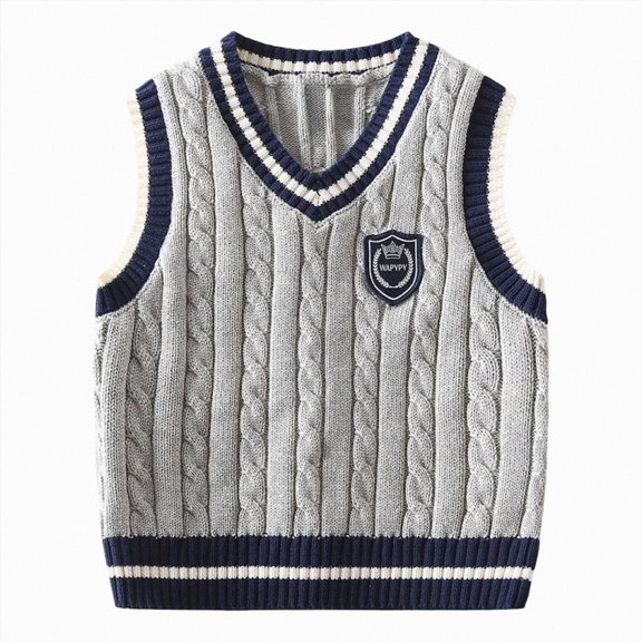 Enyan Baby Boys Girls Sweater Vest School Uniform V Neck Comfort Knitted Sleeveless Pullover Sweater Vest(Grey,6-7 Years)