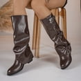 thumbnail image 6 of Women's Mid-Calf Boots Knight Boots Round Toe Belt Buckle Square Heel Slouchy Fashion Boots, 6 of 8