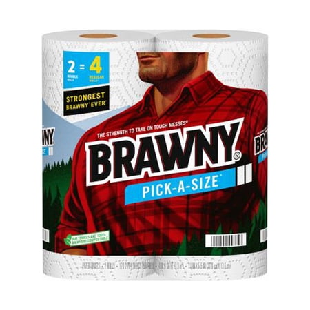Brawny 44475 Tear-A-Square 2-Ply Paper Towels, White, 100-Sheet Roll, 2 Roll Pk. - Quantity 12