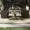thumbnail image 4 of Costway 9 PCS Patio Dining Set with Tempered Glass Table & Ottoman Removable Cushions Beige, 4 of 10