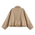 thumbnail image 2 of Textilo Faux Leather Bomber Jacket for Women Long Sleeves Full Zip Up Jacket with Pockets Lapel Collar Pilot Motorcycle Coat Trendy Casual Fashion Spring Fall Outerwear,Khaki 2XL, 2 of 4
